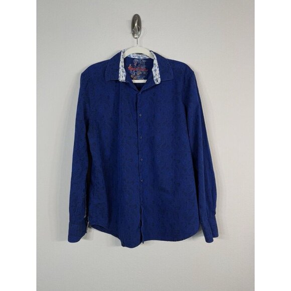 Robert Graham Men’s Royal Blue Paisley Print Classic Fit Button Up Shirt Size XL - Picture 1 of 12